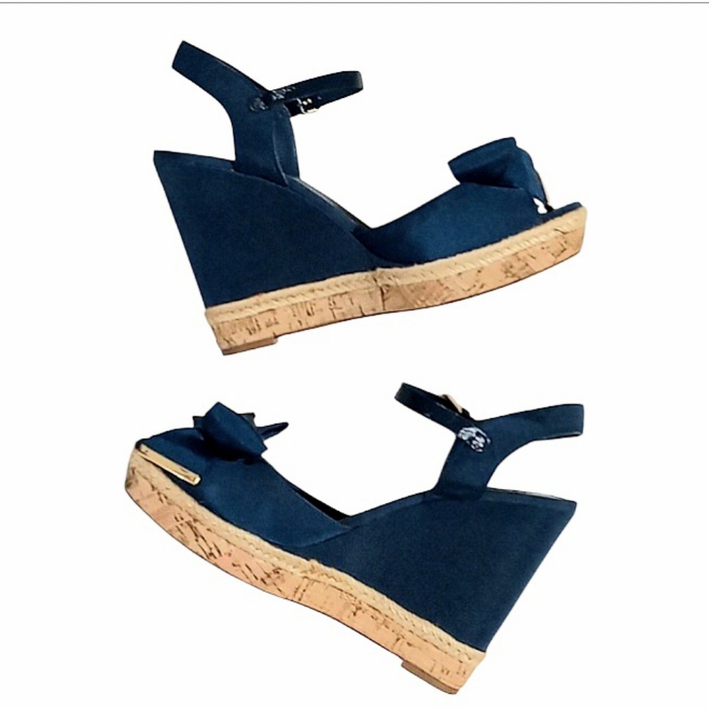 Tory Burch Penny Cork Wedge Sandals in Newport Navy Sz 10 - Picture 6 of 14